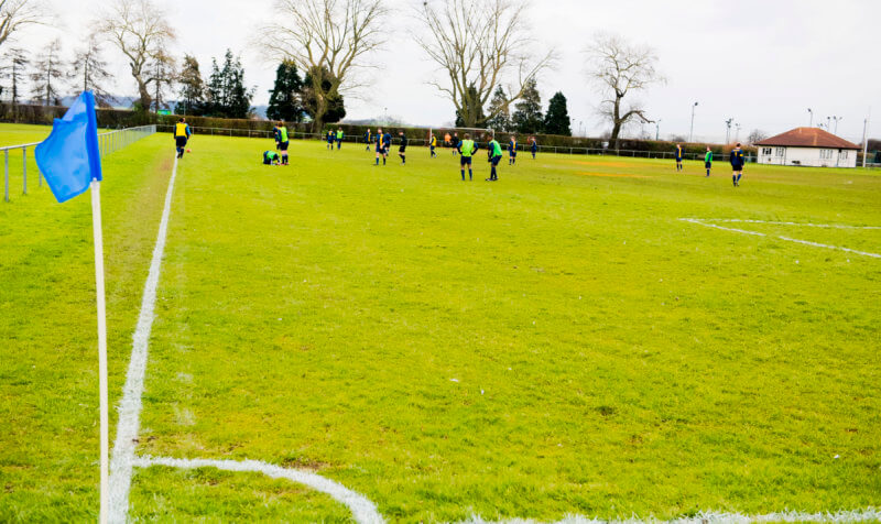 Blue corner flag on a London Playing Field