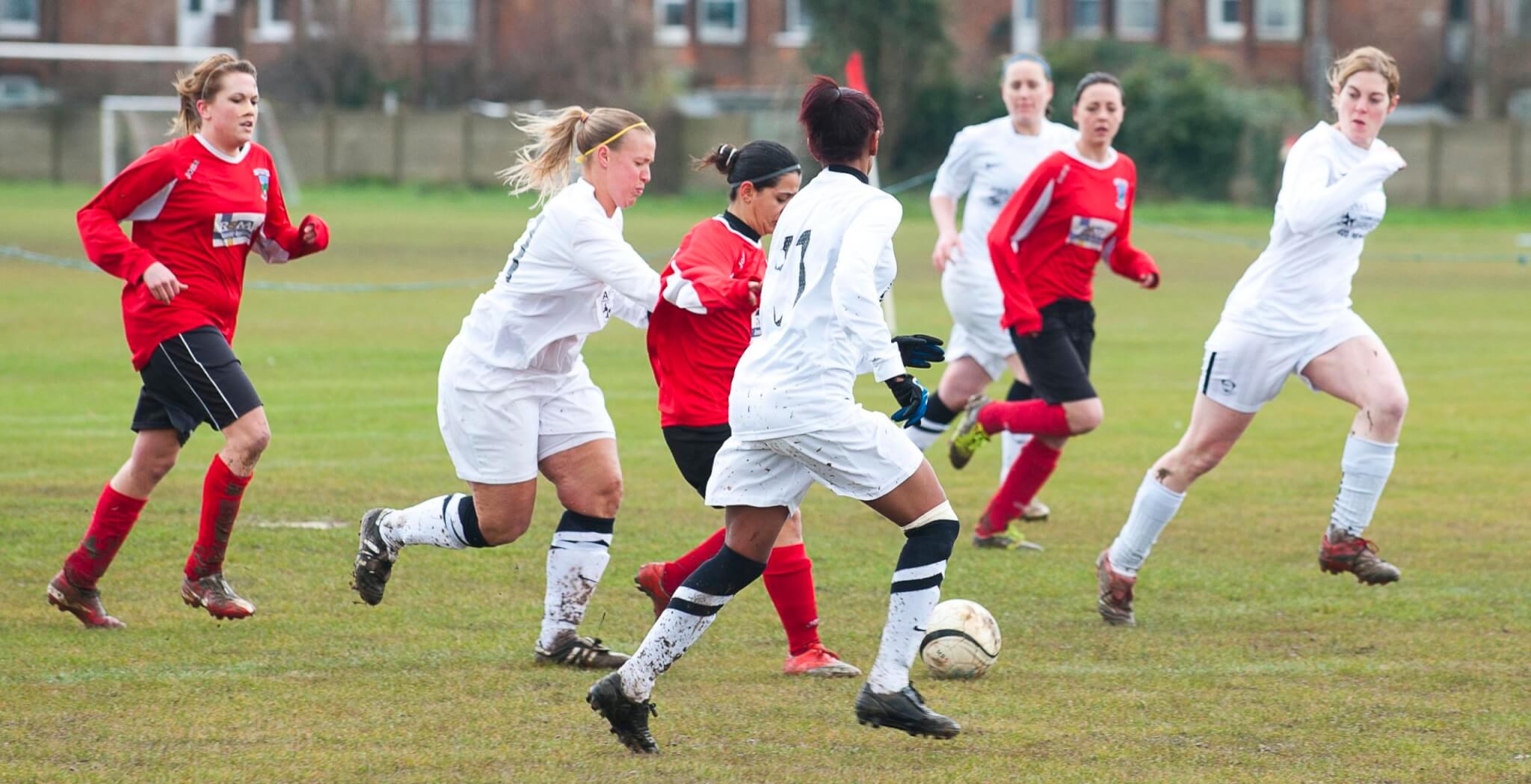 Female football players mid game