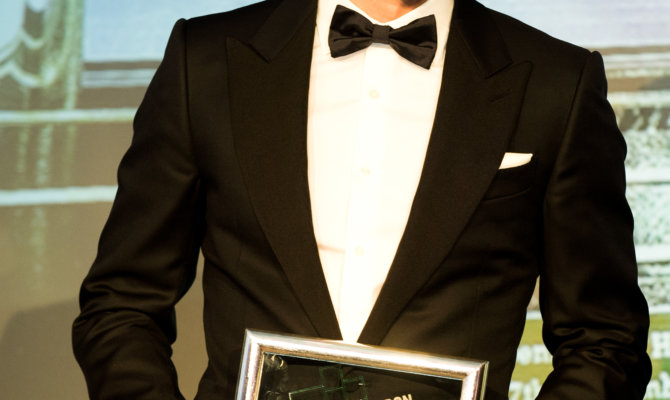 Harry Kane receiving LPFF award at their gala dinner