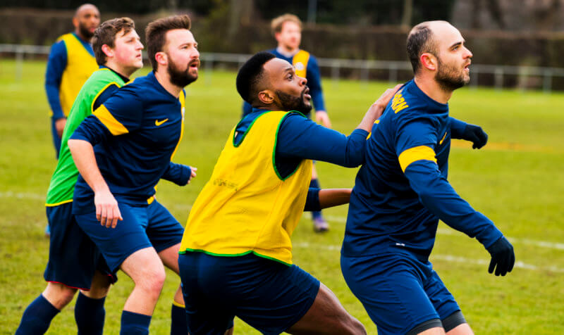 Action shot of a football match